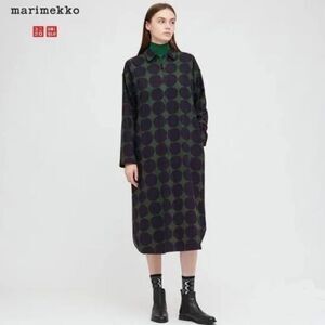 Marimekko Uniqlo Flannel Long Sleeve Shirt Dress Midi Green Blue Women’s Small